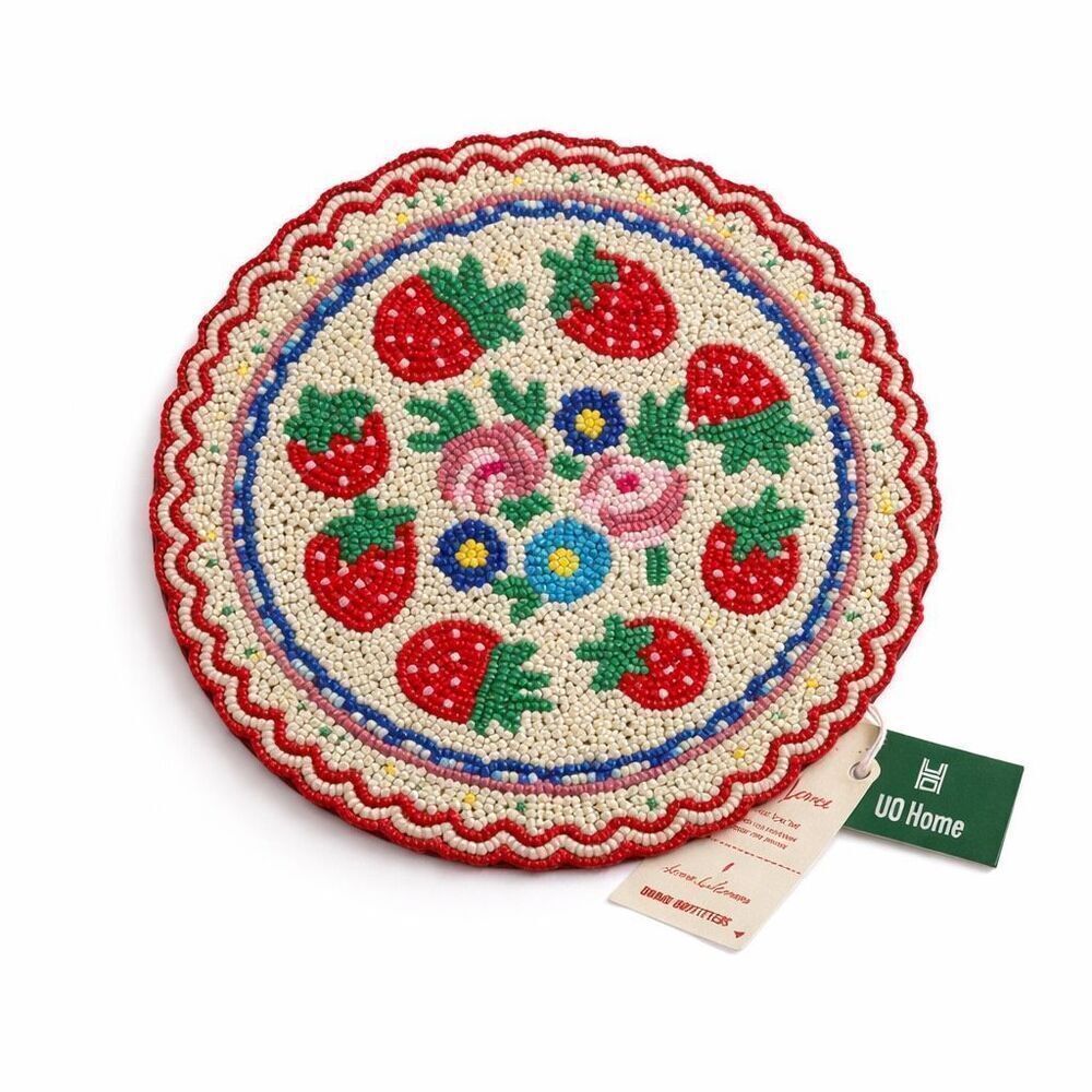 For Love & Lemons Beaded Strawberry Trivet UO Handmade Home Kitchen Decor NWT